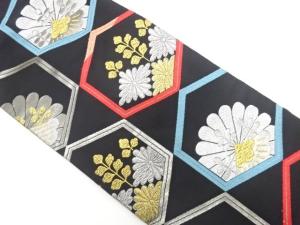 アンティーク　亀甲に菊・桐模様織り出し名古屋帯（着用可）